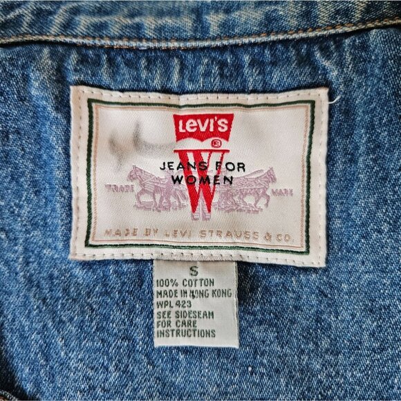 VTG 90s Levis Denim Trucker Vest Women's Small S Jeans Waist Logo Festival - Picture 9 of 11